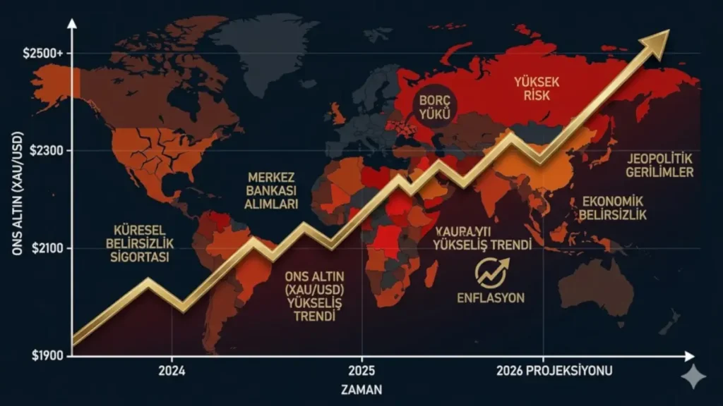 altın mı dolar mı euro mu 2026 Küresel Belirsizlik Isı Haritası ve Ons Altın (XAU/USD) Yükseliş Trendi Grafiği