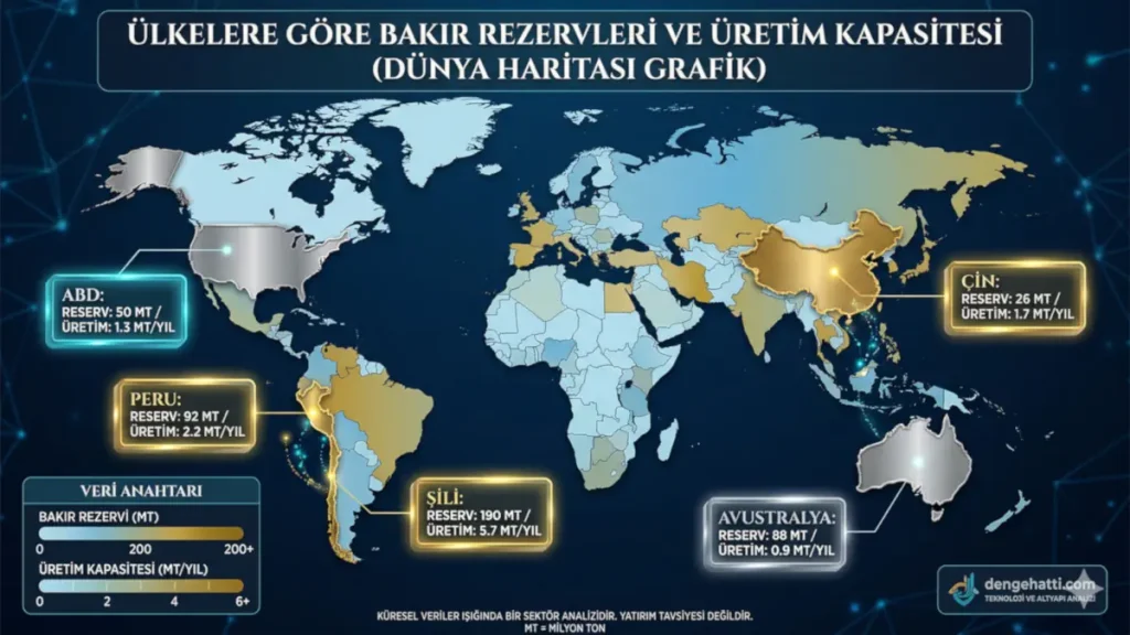Ülkelere Göre Bakır Rezervleri ve Üretim Kapasitesi Dünya Haritası Grafik Analizi