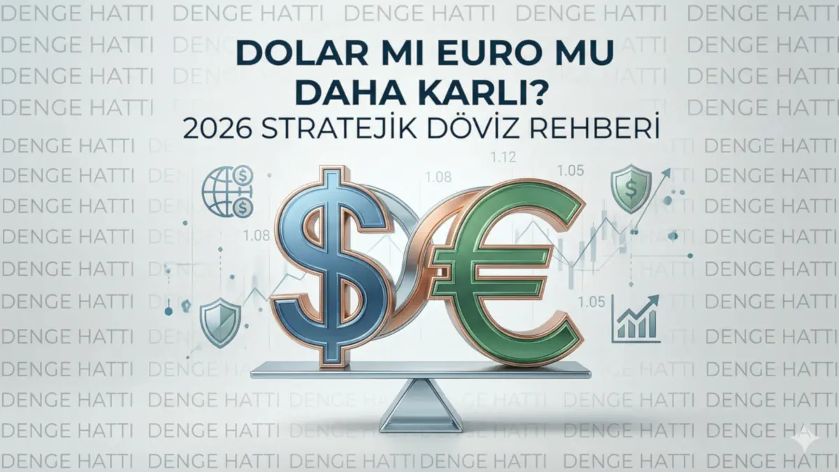 Dolar mı euro mu daha karlı sorusuna rasyonel yanıtlar sunan 2026 stratejik döviz rehberi makalesinin kapak görseli. Terazi üzerinde dengelenen 3D Amerikan Doları ve Euro sembolleri ile finansal analiz konsepti.