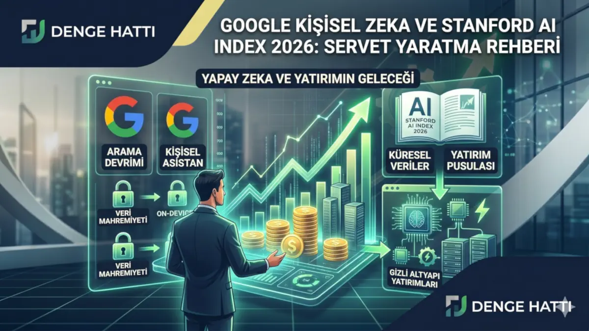 Google Kişisel Zeka teknolojileri ve Stanford AI Index 2026 raporu verileri ışığında yapay zeka yatırım fırsatlarını ve yeni nesil finansal analiz araçlarını inceleyen yatırımcı konsepti.