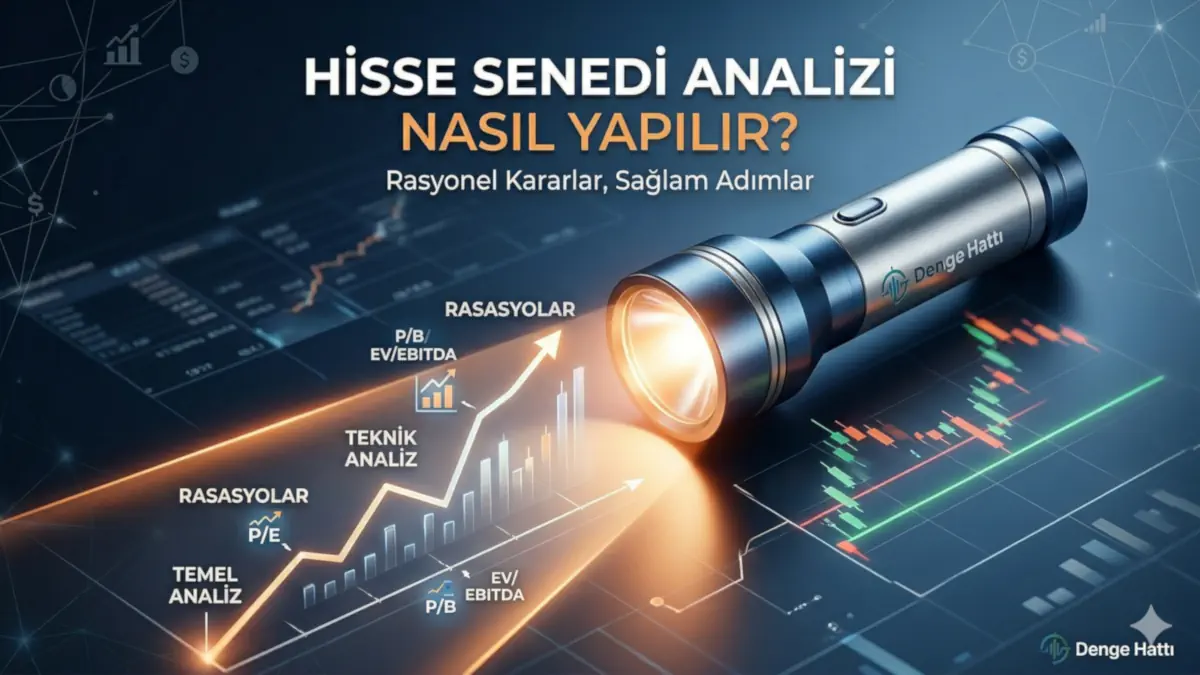 Hisse senedi analizi nasıl yapılır rehberi için temel ve teknik analiz yöntemlerini aydınlatan kapak görseli