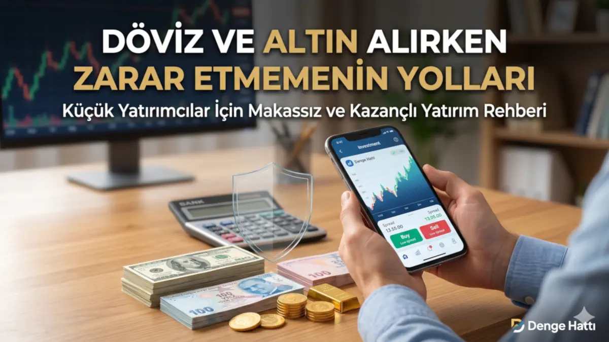 Banka makas aralıklarından korunarak döviz ve altın alırken zarar etmemenin yolları rehberi için hazırlanan, küçük yatırımcı ve mobil yatırım konulu kurumsal kapak görseli.