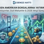Türkiye’den Amerikan borsalarına yatırım yapmayı sağlayan dijital finans köprüsü üzerinde TL ve Dolar akışı, S&P 500 grafik boğası ve 2026 vergi rehberini gösteren kapsamlı kapak görseli